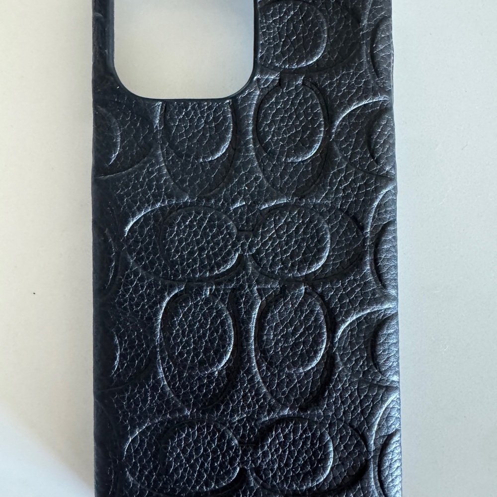 Black Coach Signature Pattern iPhone Case with Textured Grip